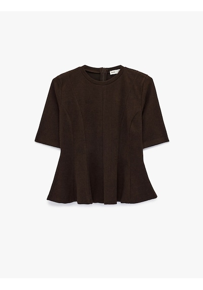 Koton Peplum Kahverengi Kadın T-shirt 6wak50418ek Kahverengi