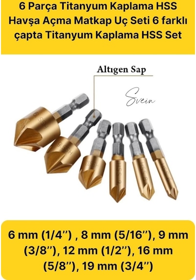 6 Parça Premium Titanyum Kaplama Hss Bits Uçlu Kırılmaz A Kalite Paslanmaz Havşa Açma Matkap Uç Seti
