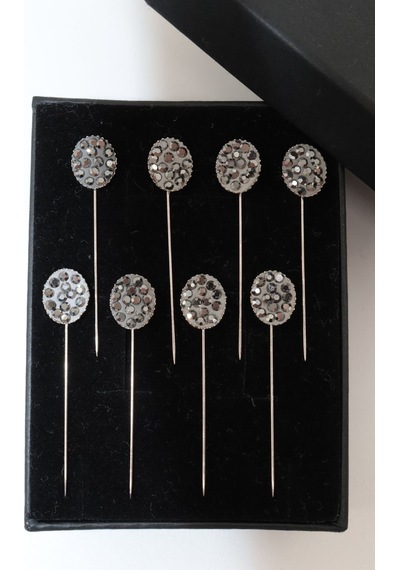 Numetal 8 Li Oval Taşlı Eşarp İğnesi. Şal İğnesi. Türban İğnesi. Başörtü İğnesi. Eşarp Ve Şal İğnesi Gümüş