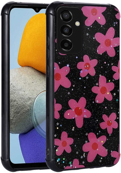 Zore Galaxy Uyumlu M23 Kılıf Simli Desenli Kamera Korumalı Parlak Popy Kapak - Çiçek Çiçek