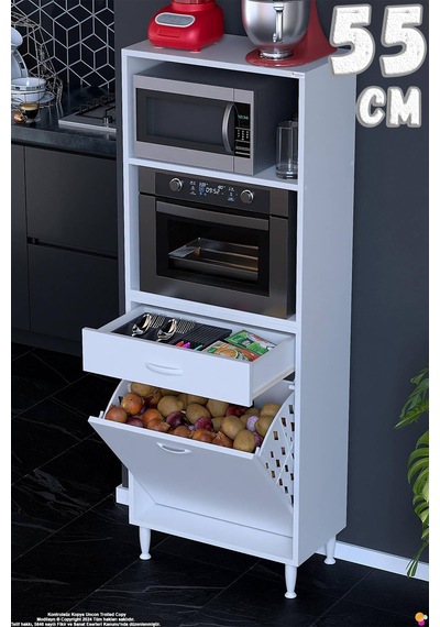 Vio 55 Cm Fırın Dolabı Sepetli Çekmeceli Mini Midi Mutfak Dolabı Beyaz