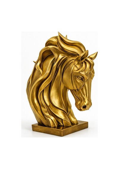 Modern Gold At Büstü Dekoratif Biblo Premium Masa & Salon Dekoru 3d Tasarım Heykel 16x14cm