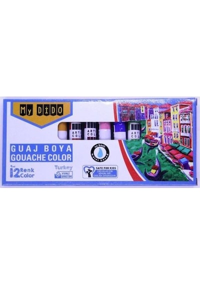 Guaj Boya 12 Renk x 9 Ml Su Bazlı Tüp 1 Paket Mydido Guaj Boya 12 li Çok Renkli