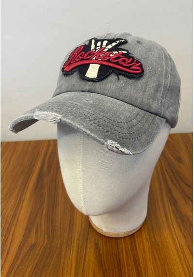 Rockstar Nakışlı Yıkamalı Eskitme Vintage Cap Şapka Gri