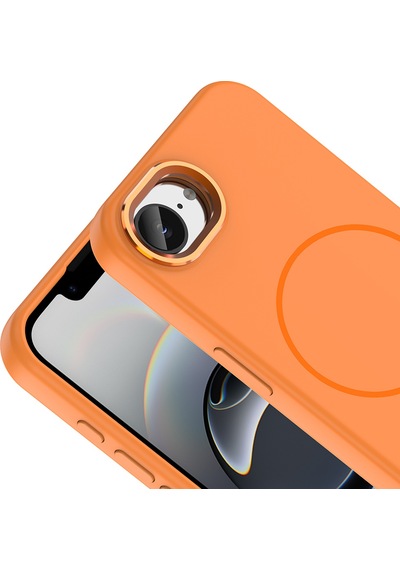 Maks Technology iPhone Uyumlu 17e Kılıf M-safe Şarj Özellikli Metal Kamera Çerçeveli Mkst Edi Silikon Kapak - Turuncu