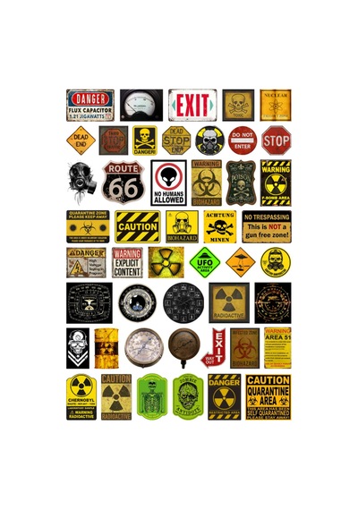 47 Adet Danger Tehlike Caution Rock Sticker Seti - Etiket Seti Scrapbook Bullet Journal Çok Renkli