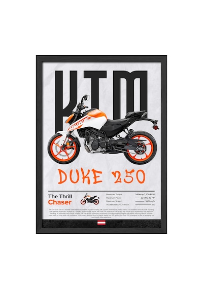 Ktm Duke 250 Siyah Ahşap Çerçeveli Poster, Dekoratif Motosiklet Duvar Tablosu