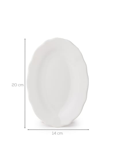 Porsima 4462 Gonca Porselen Kayık Tabak Seti - Oval Kahvaltılık Sunumluk Seti 20cm Beyaz