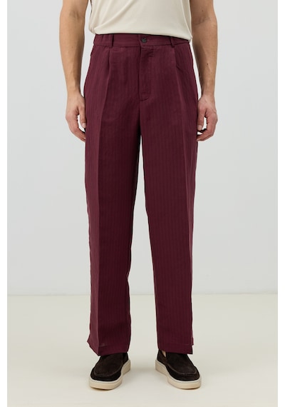 Antioch Modal Karışımlı Çizgili Relaxed Erkek Pantolon Bordo