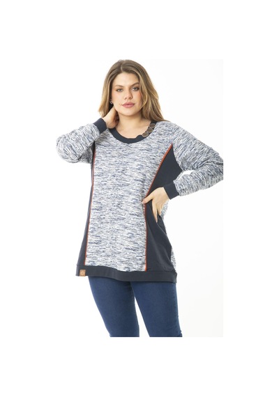 Şans Kadın Büyük Beden Lacivert Süs Düğme ve Kup Detaylı Sweatshirt 65n37121-lacivert Lacivert