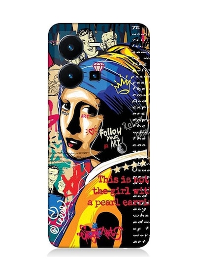 Vivo Y22s Uyumlu İnci Küpeli Kız Popart Desenli Silikon Kılıf