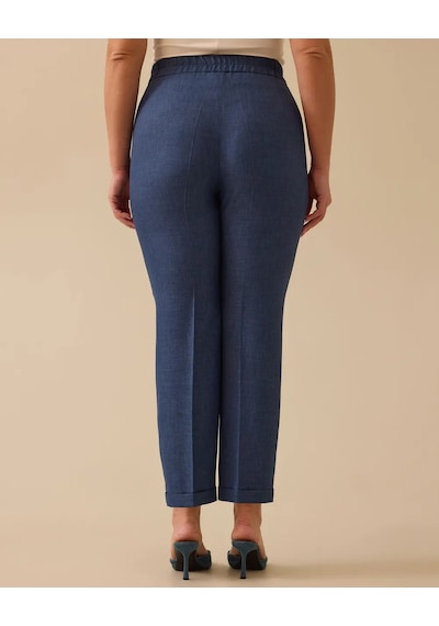 Gala-xi Minimalist Yüksek Bel Regular Fit Keten Kadın Pantolon - Günlük Mavi