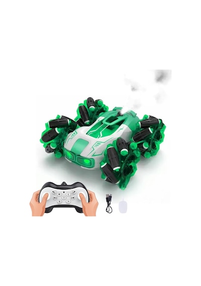 Uzaktan Kumandalı Şarjlı Buharlı Akrobat Araba 360 Derece Dönen Işıklı Müzikli 4x4 Drift Yeşil