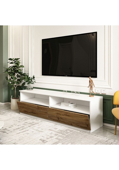 Centra Kapaklı Tv Sehpası,tv Ünitesi İstanbul Ceviz, Ev-ofis - Beyaz/kilim Beyaz/kilim