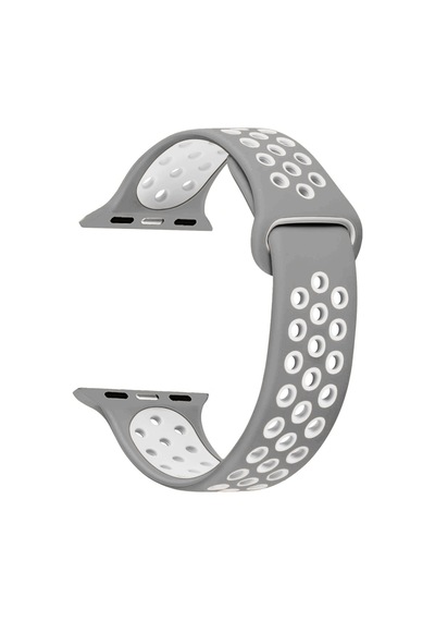 Microsonic Apple Uyumlu  Watch 6 44Mm Sport Band Kordon Gri Beyaz