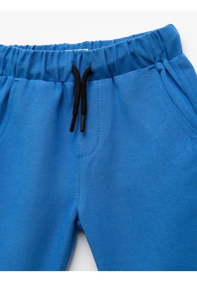 Koton Beli Bağlamalı Cepli Basic Keten Şort Saks 5skb40032tw Saks Mavi