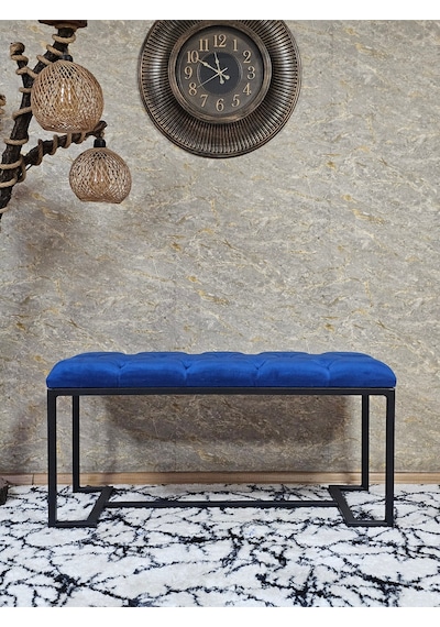 Zafir Siyah Boyalı - L - Ayaklı 100 Cm X 38 Cm Oturak - Bench - Makyaj Taburesi - Makyaj Oturak Mavi