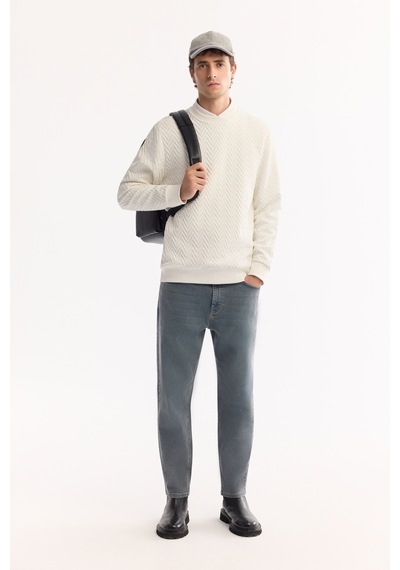 Avva Erkek Ekru Bisiklet Yaka Dokulu Elastan Regular Fit Sweatshirt A52y1216