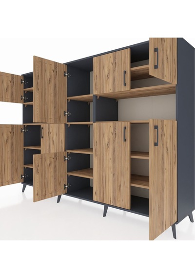 Hyperion Dolap 14 Raflı 10 Kapaklı 220x44x163 Antrasit-çam Antrasit-çam