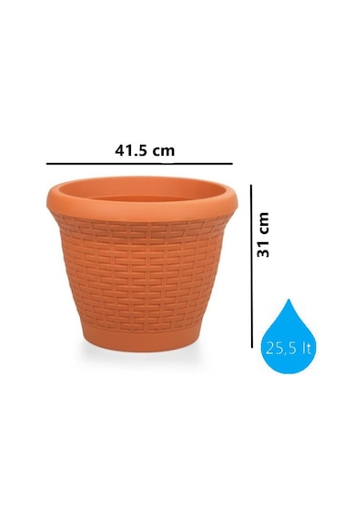 Omnipazar So-hs05 Plastik Hasır Desenli Dekoratif Saksı 25 Litre No 5 Kiremit 108