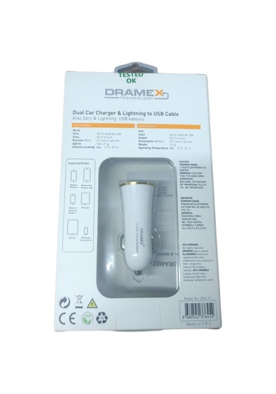 Dramex  Lisanslı 3.4A İphone Çift Giriş Usb Araç Şarj Cihazı