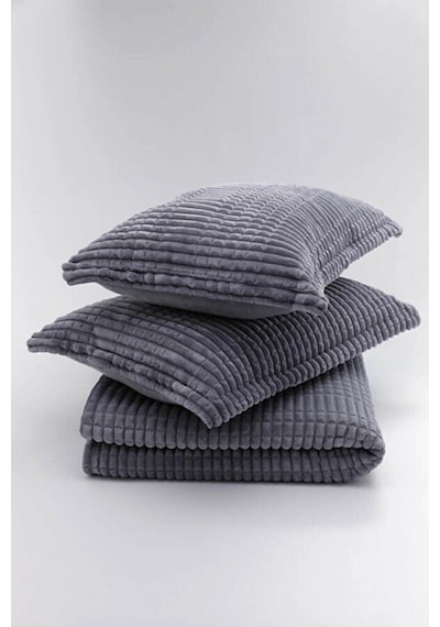Merinos Modern Line 3 Parça Battaniye Seti - Antrasit Renk