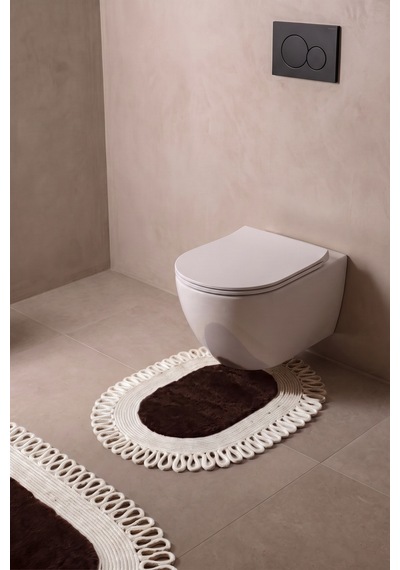 Banyo Paspası Takımı 60x100+40x60 Cm Dış Trikot Acı Kahve & Krem