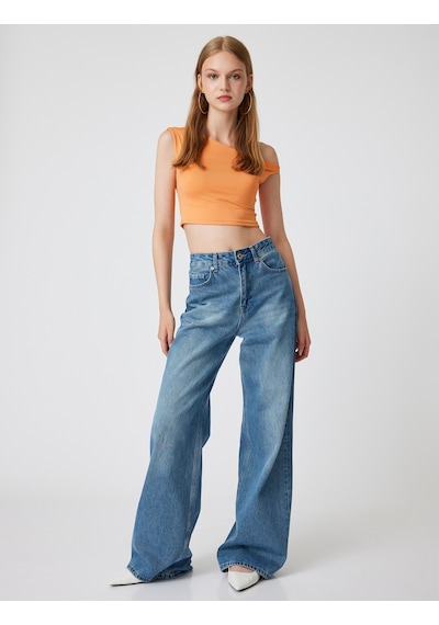 Koton Kayık Yaka Crop Üst Kolsuz Slim Fit Turuncu 4sal30324ık Turuncu