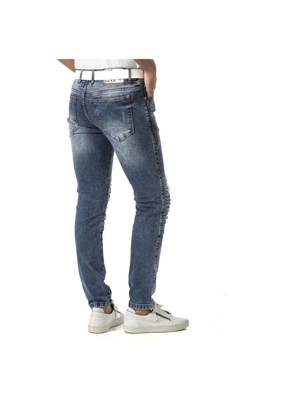 Erkek Slim Fit Mavi Yırtık Detaylı Jean Pantolon Cd898