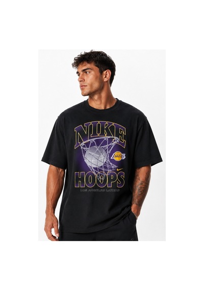 Nike Los Angeles Lakers Courtside Loose Fit Mens Tee Erkek Grafik Baskılı Bol Kesim Tişört Siyah