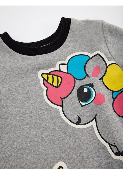 Denokids Unicorn Kız Çocuk Sweat Elbise - Gri