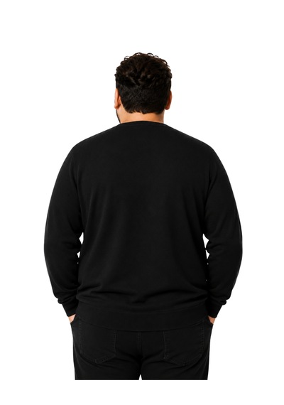 Battalmoda Erkek Büyük Beden Siyah V Yaka Pamuklu Kazak 3xl-4xl-5xl-6xl