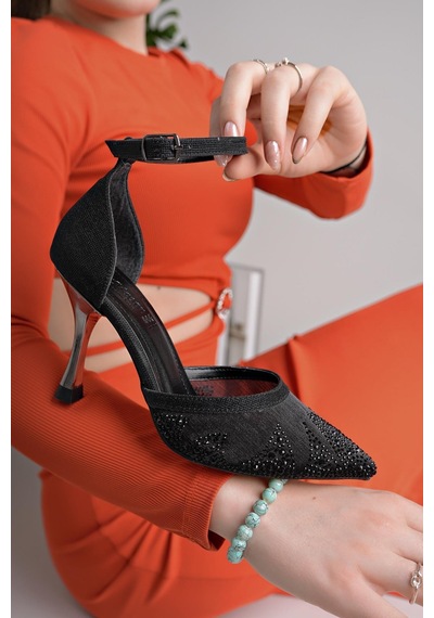 Nesilshoes Nesil Shoes Özma 361 Siyah Yanı Açık Topuklu Kadın Stiletto
