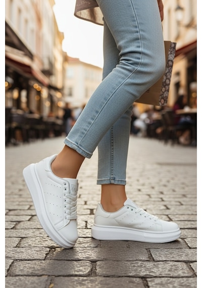Enoch Kadın Siyah Platform Tabanlı Sneaker Ortopedik Günlük Rahat Spor Ayakkabı Beyaz