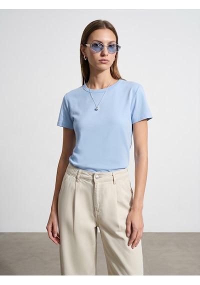 Dilvin 32779 Bisiklet Yaka T-shirt-açık Mavi