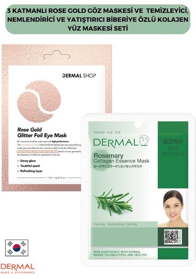 Dermal 3 Katmanlı Rose Gold Göz Maskesi + Biberiye Özlü Kolajen Yüz Maskesi 2'li