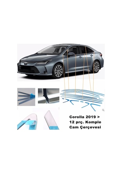Niken Toyota Corolla Cam Çerçevesi Kenar Çıtası Krom Tamtur 2019+ 12 Parça