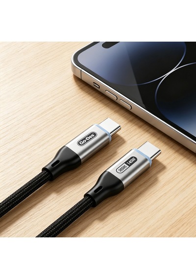 Go Des Gd-uc685 Type-c To Type-c Örgü Tasarım Hızlı Şarj Özellikli Data&şarj Kablosu 140w 1.8m Siyah