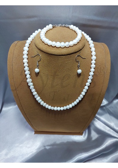 Doğal İnci Set, Kolye Bileklik Küpe İnci Takım