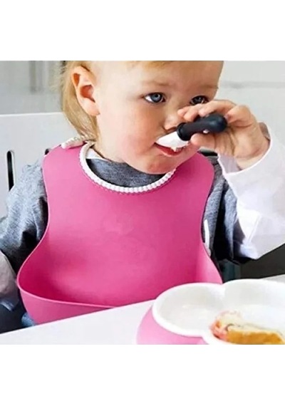 Dökülme Engelleyici Silikon Bebek Mama Önlüğü - Pembe 0 - 6 Ay