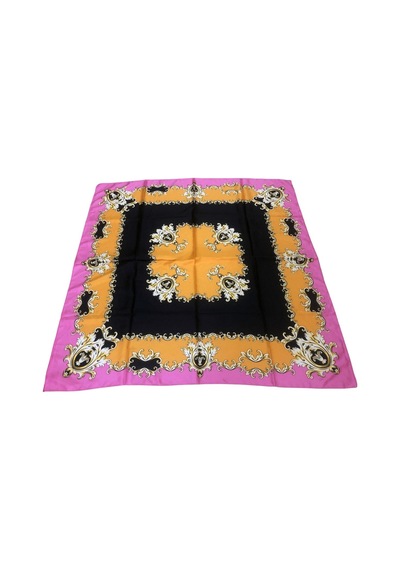 Tikitonki Kare Kesim Etnik Çiçek Desenli Saten Pembe Eşarp - 90x90 Pembe Pembe