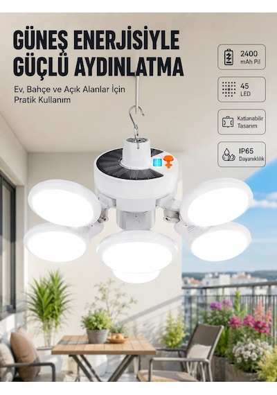 Güneş Enerjili Katlanabilir 5 Kanatlı Solar Bahçe Lambası Beyaz