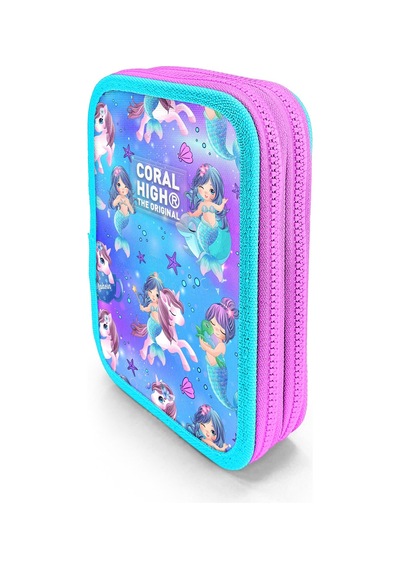 Coral High Kids Mor Pembe Unicorn Deniz Kızı Desenli Çift Katlı Kalem Çanta 11138 Lila