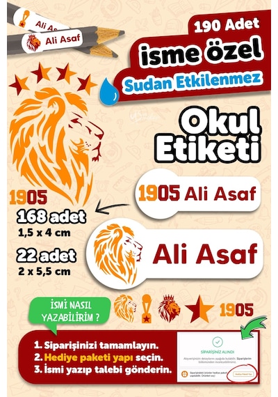 Okul Etiketi Kalem Defter İsimli Etiket Isim Yazılabilen Voleybol Set - 190 Adet Özel Tasarım Etiket Çok Renkli