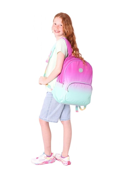 Kaukko Rainbow Kız Çocuk Üç Bölmeli İlkokul Ve Ortaokul Çantası - Pembe Yeşil Renk Geçişli - K1798 Pembe - Yeşil