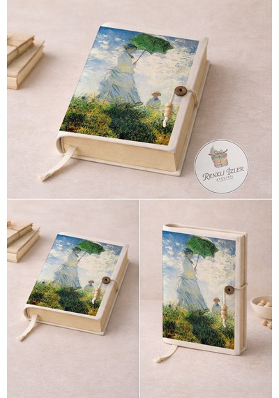 Kitap Kılıfı Ve Metal Kitap Ayracı Seti Claude Monet Gezinti Şemsiyeli Kadın