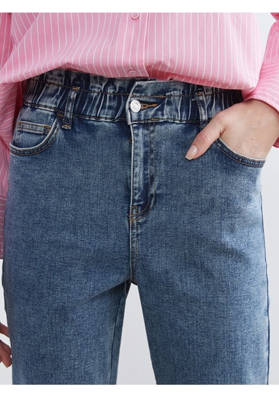 Lcwaıkıkı Classic Mavi Beli Lastikli Slim Mom Kadın Jean Pantolon
