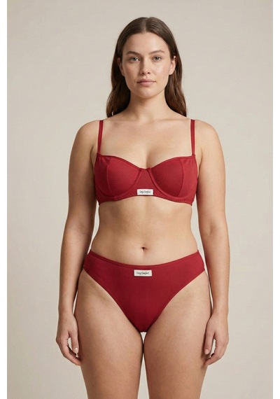 Bordo Ribana Dokulu Kapsız Bralet Takım