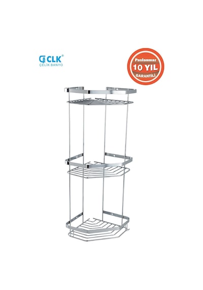 Çelik Banyo Paslanmaz Çelik Zerrin 3 Lü 19x19 Cm Şampuanlık Köşe Süngerlik Krom
