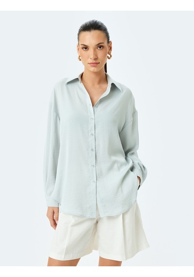 Koton Klasik Yaka Uzun Kollu Oversize Gömlek Gri 5sak60010pw Gri